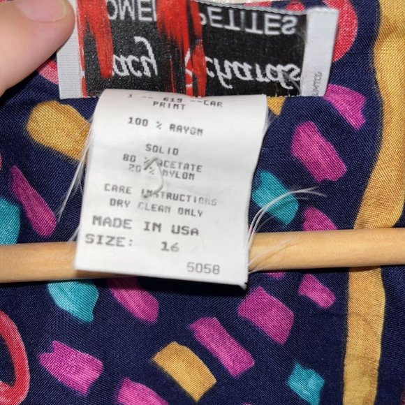 VTG 80’s Colorful Geo Pattern Open Cardigan 3/4 Sleeve Size 16 Petite Made USA - Picture 3 of 7